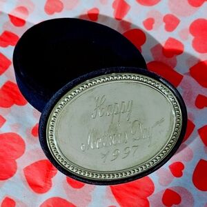 RARE Happy Mothers Day 1997 Sterling Silver Blue Felt Velvet Jewelry Trinket Box